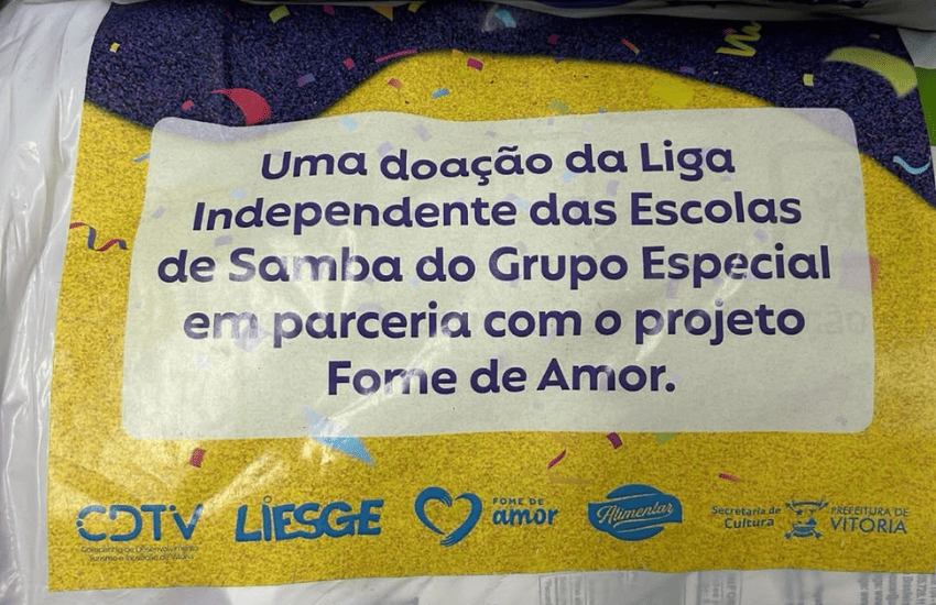 Cesta de alimentos a partir do convênio feito pela Liga das Escolas de Samba.