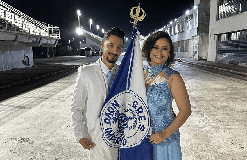 Weskley Blank e Klaura Costa formam o novo casal de mestre-sala e porta-bandeira da Novo Império