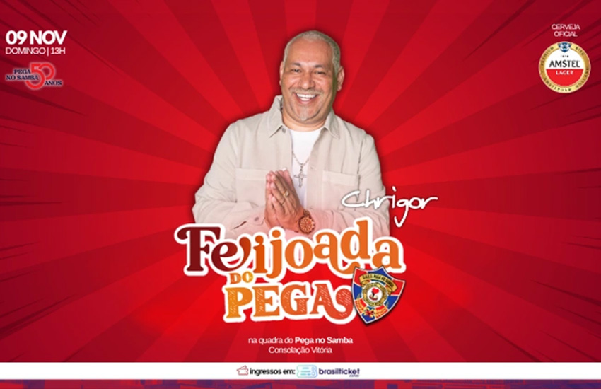Cantor Chrigor é a principal atração da Feijoada do Pega neste domingo