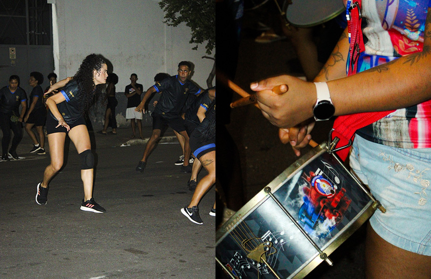 Comissão de frente e Locomotiva são protagonistas no ensaio de rua do Pega