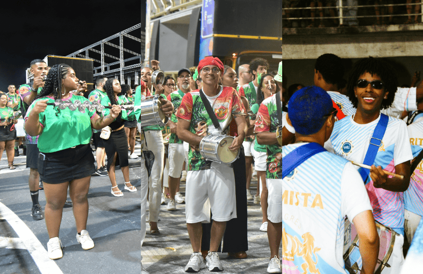 Vídeos das baterias Berço do Samba, Da Nação e Orquestra Capixaba de Percussão