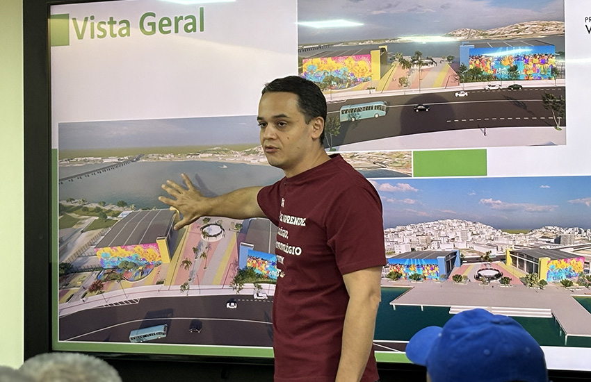 Prefeito Lorenzo Pazolini recebeu os sambistas capixabas na sala de reunião para assinatura da ordem de serviço de construção da Ilha do Samba